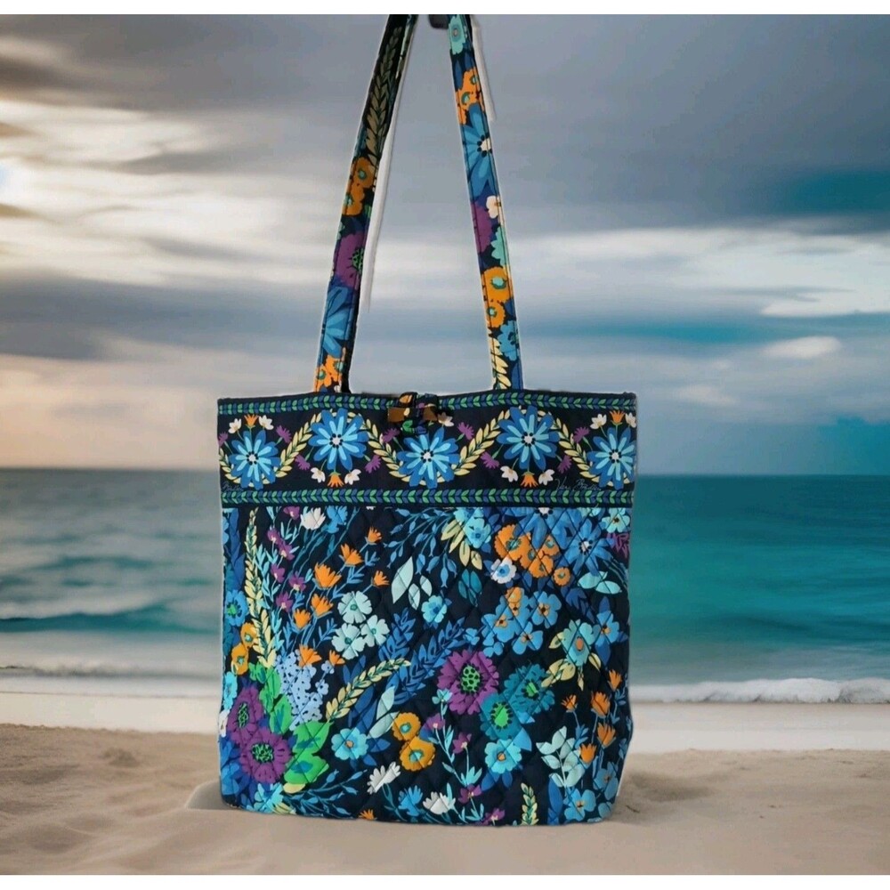 VERA BRADLEY TOTE MIDNIGHT BLUES RETIRED PRINT 12X12X5 BEACH SOCCER PICNIC EUC